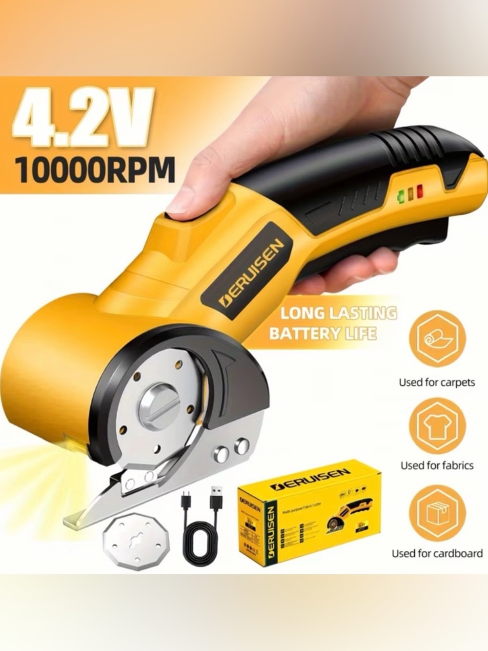 (24) - Cordless Electric Fabric Cutter (10,000 RPM) – Cloth, Carpet, & Cardboard
